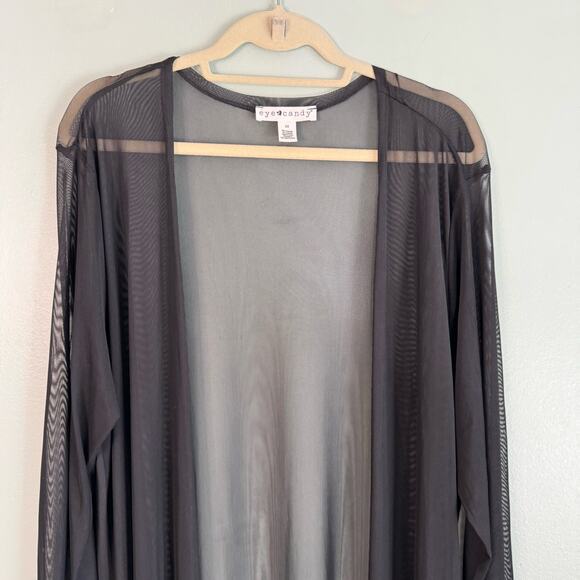 EYE CANDY Open Mesh Cardigan Womens 3X Plus Cover Up Duster Midnight Black - Picture 3 of 7